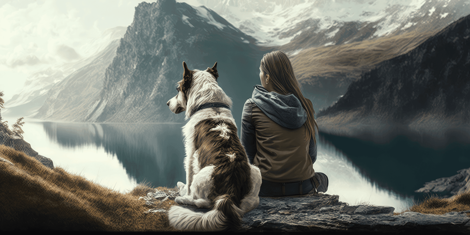 Persona junto a su perro en la naturaleza